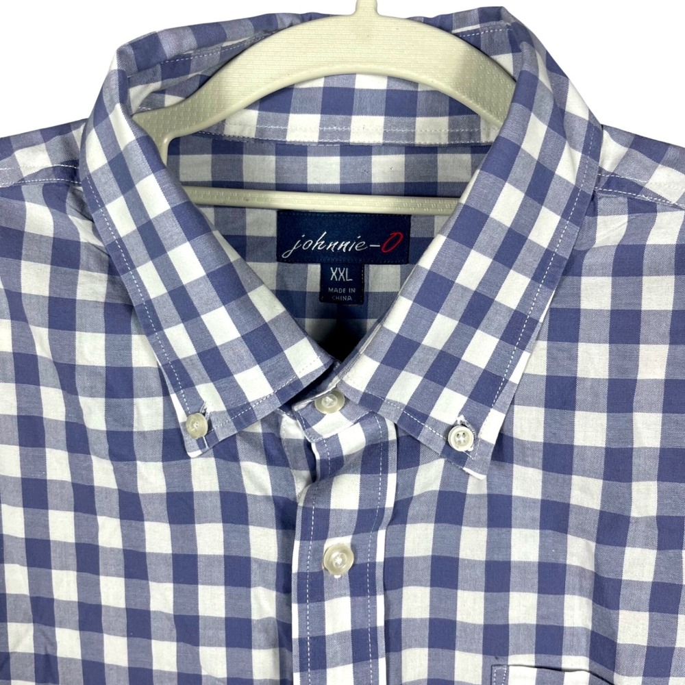 johnnie-O Button Down Shirt Mens XXL Blue White Gingham Long Sleeve Cotton